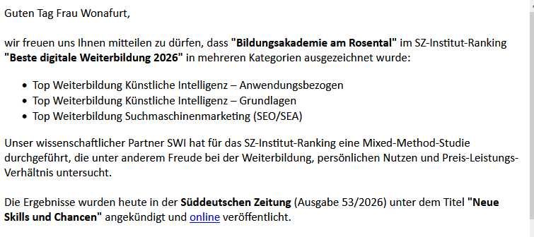 Auszeichnung Bildungsakademie am Rosental